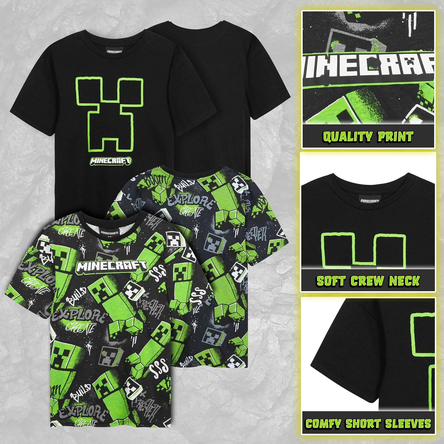 T-shirt Minecraft garçon en coton à manches courtes, lot 1 2 ou 3 – Image 4