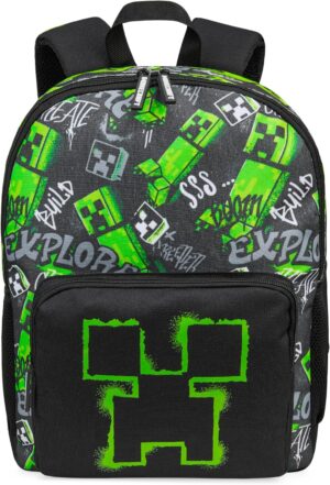 Sac à dos enfant Minecraft Creeper noir avec poches zippées