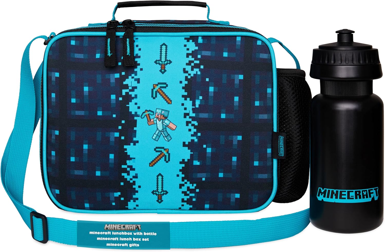 Lunch bag Minecraft Creeper bleu/noir avec gourde 550ml