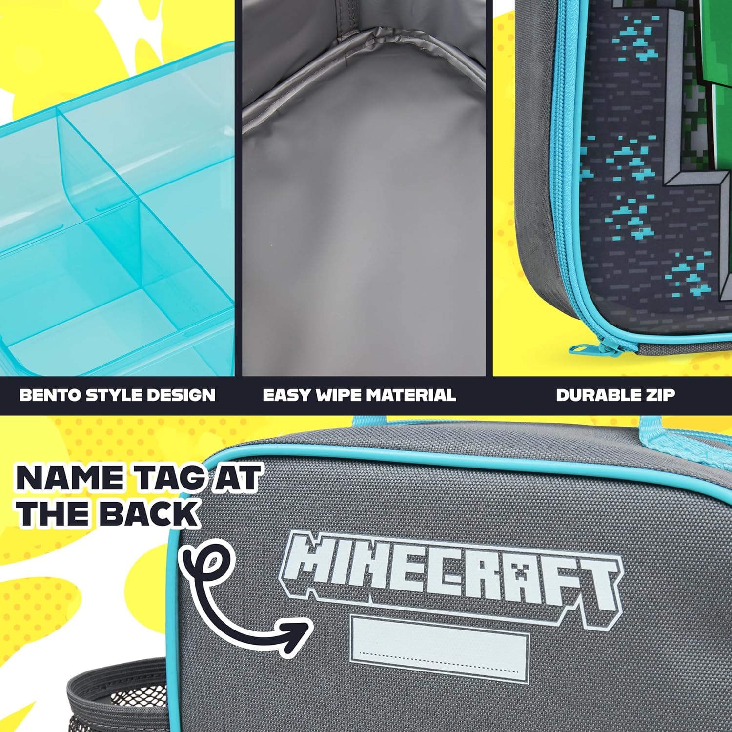 Kit déjeuner Minecraft multi avec lunch bag, bento 3 compartiments et gourde 750 ml – Image 4