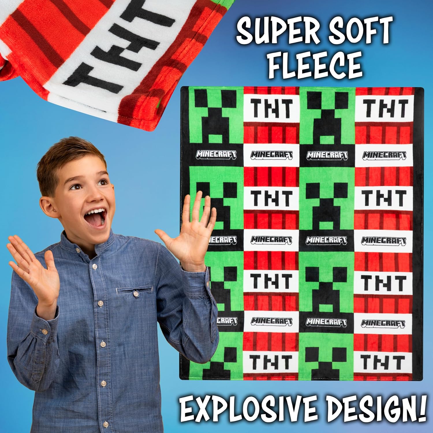 Plaid polaire Minecraft Creeper TNT 130 x 150 cm – Image 4
