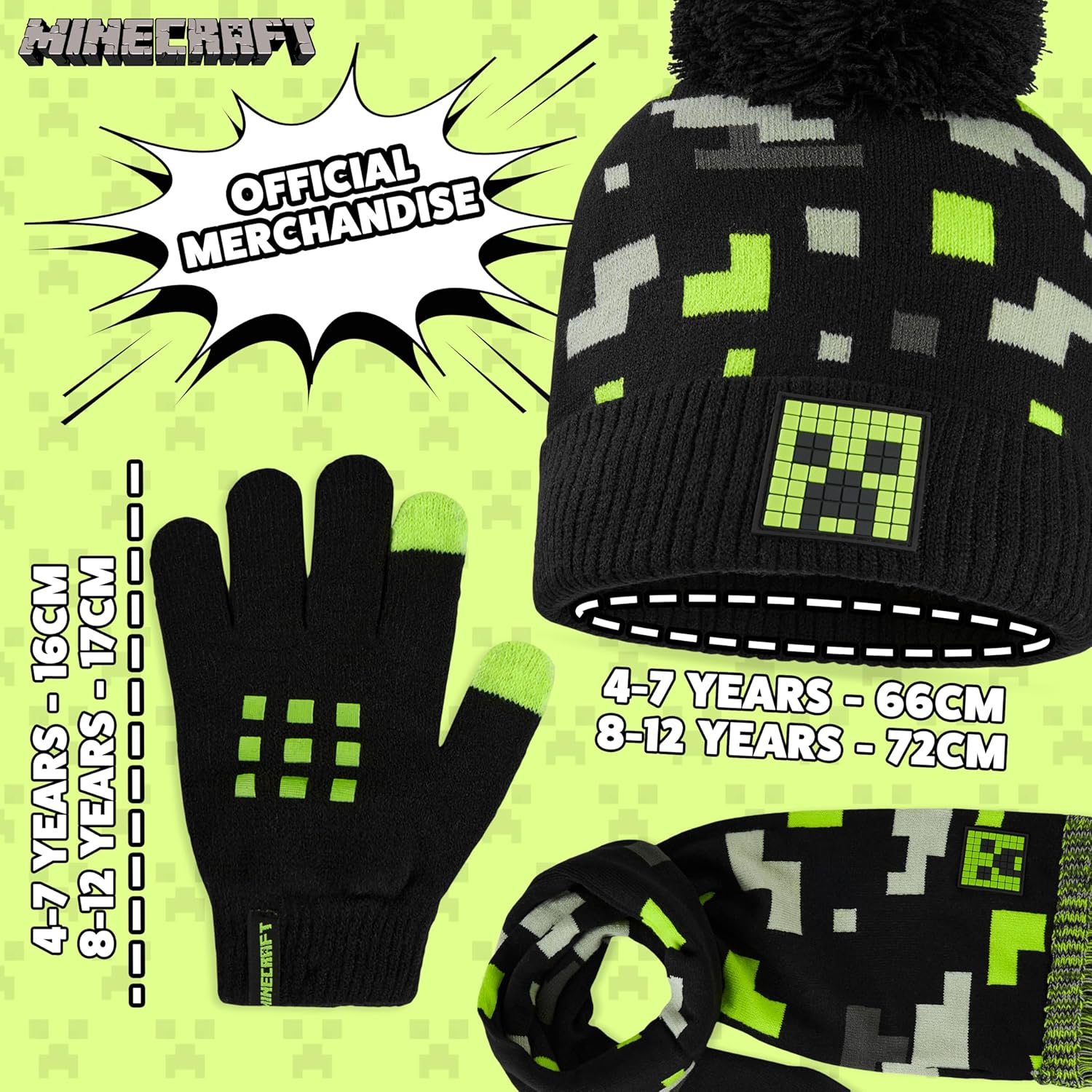 Minecraft set hiver enfant bonnet, gants et écharpe ou bob – Image 6