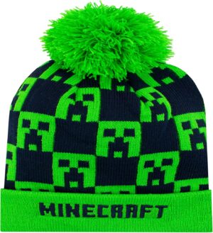 Bonnet Minecraft enfant Creeper vert et bleu marine taille unique