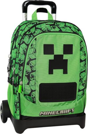Sac trolley scolaire Minecraft avec poignée réglable et 2 compartiments