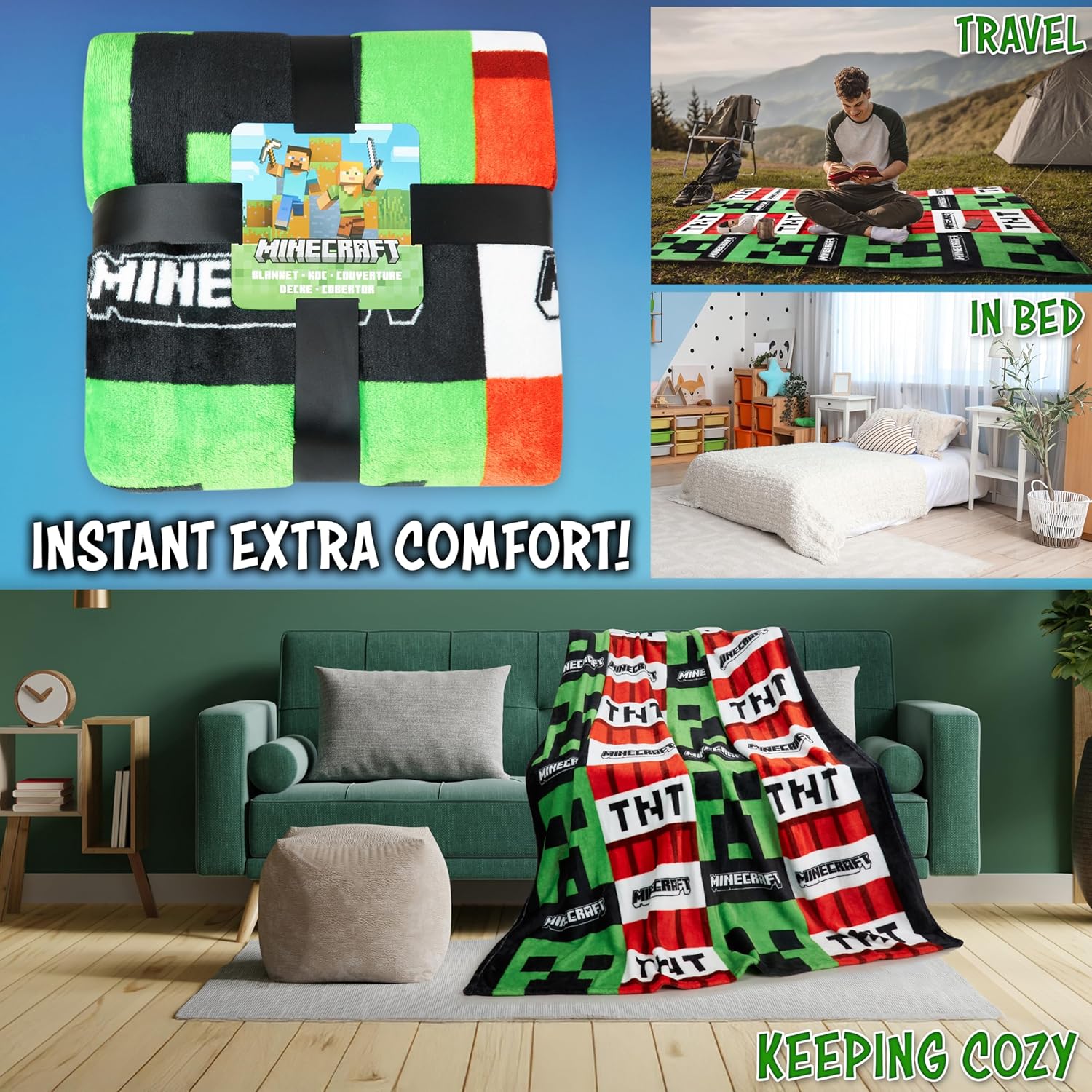 Plaid polaire Minecraft Creeper TNT 130 x 150 cm – Image 3