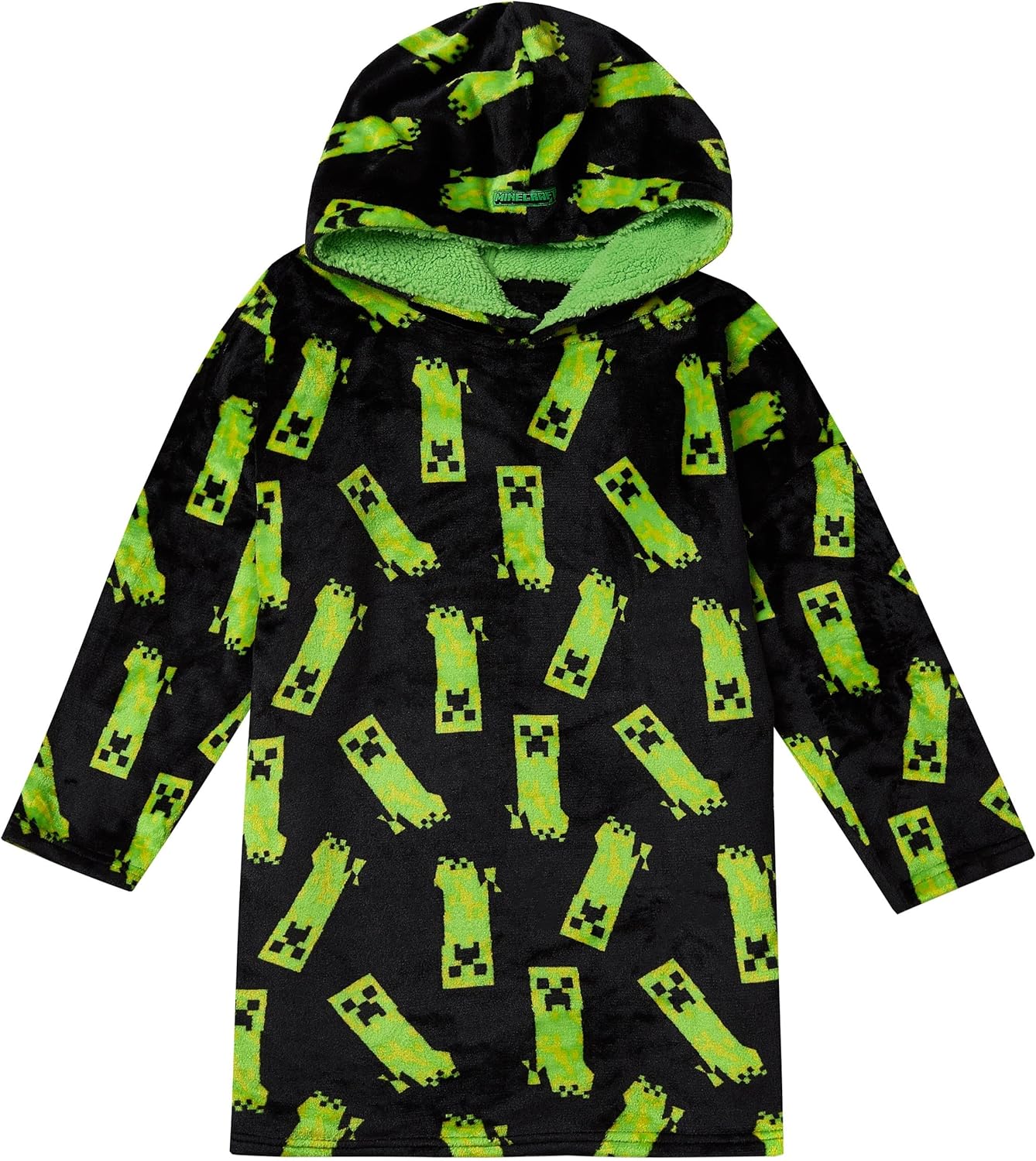 Cape Minecraft Creeper noire à capuche en polaire pour enfants, taille unique – Image 2