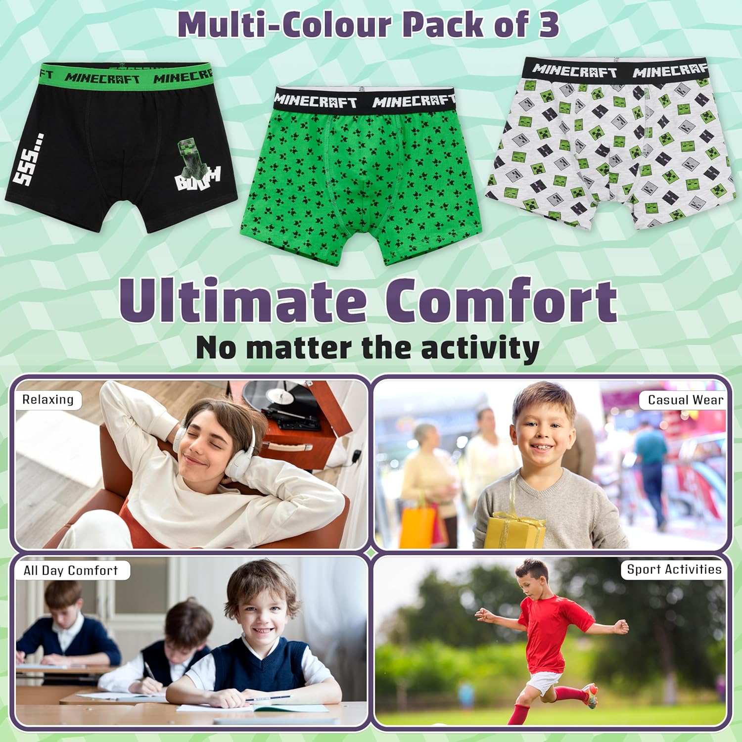 Lot de 3 boxers Minecraft garçon, tailles 7-8 ans à 13-14 ans – Image 5