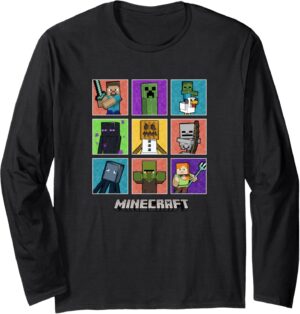 Crop top Minecraft Group Shot coloré à manches longues