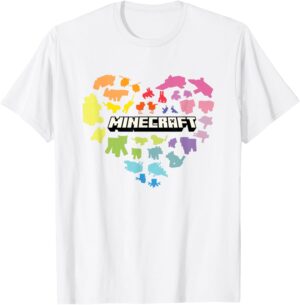 T-shirt Minecraft Saint-Valentin à cœur et icônes arc-en-ciel