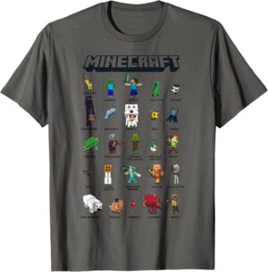 T-shirt Minecraft collage Group Shot avec Alex, Steve et Creeper