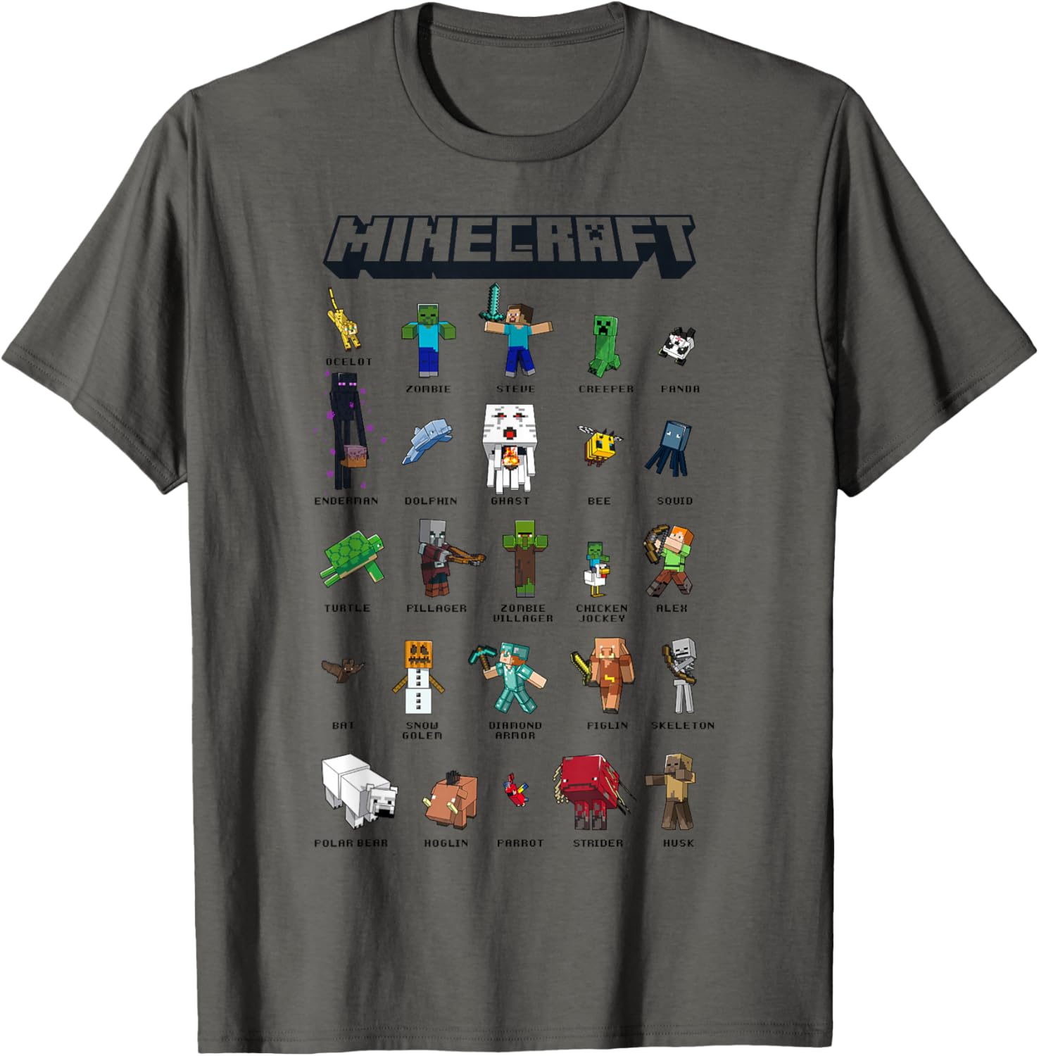 T-shirt Minecraft collage Group Shot avec Alex, Steve et Creeper
