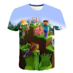 T-shirt Minecraft Aventure avec joueurs, créatures et animaux