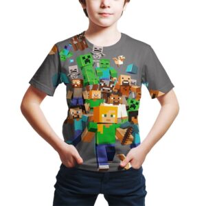 T-shirt Minecraft Steve, Alex et créatures