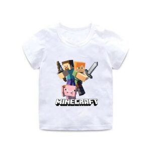 T-shirt enfant Minecraft Steve et Alex combat