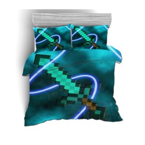 Parure de couette Minecraft motif épée en diamant
