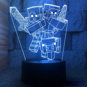 Lampe 3D Minecraft Steve et Alex avec télécommande