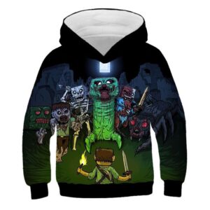 Sweat à capuche Minecraft Horreur Squelette et Creeper