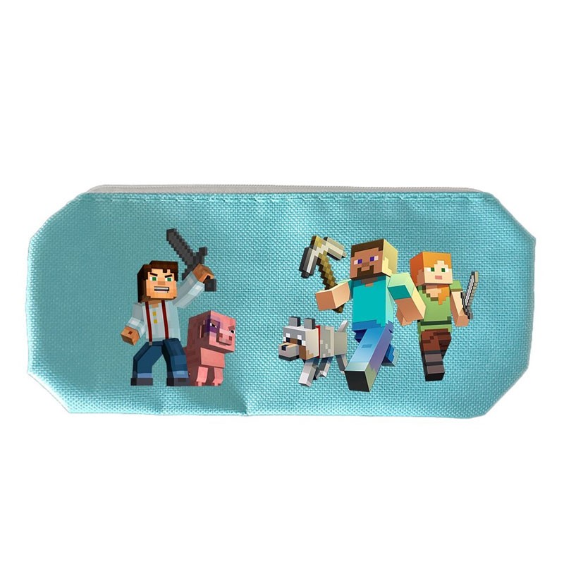 Trousse Minecraft à grand compartiment avec personnages, chien et cochon