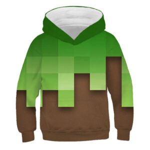 Sweat à capuche Minecraft à pixels verts et marrons