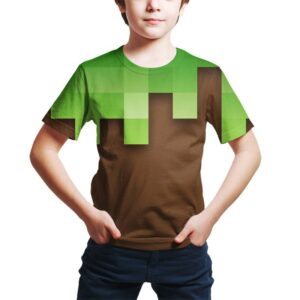 T-shirt Minecraft à pixels verts et marrons